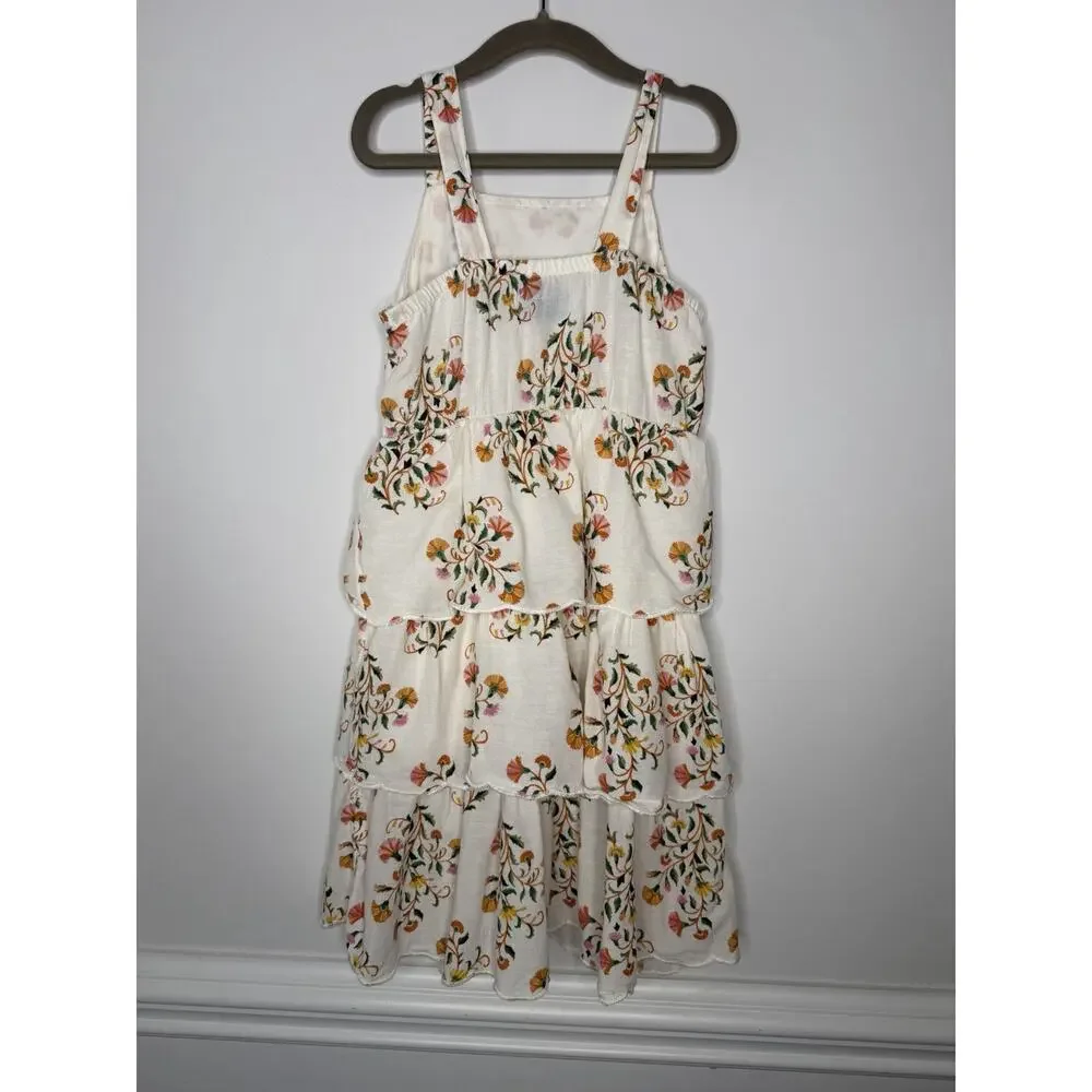Old Navy Girls Dress Small (6-7) Ivory With Floral Print Tiered
